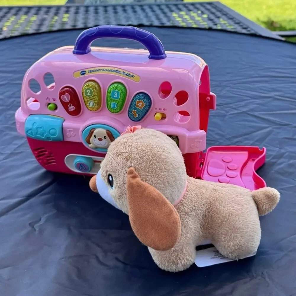 VTech Care for Me Learning Carrier Pink Interactive Pet Carrier Plush Puppy Toy